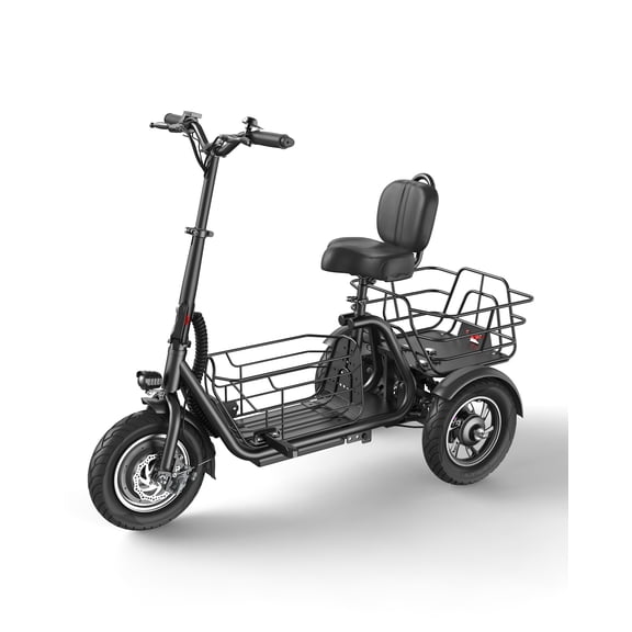 MIHOVER 3 Wheel Electric Tricycle for Adults & Seniors, 650W Motor, 12.2MPH 30Miles Long Range, Dual Baskets Cargo Trike, Rear Dual Shock Absorbers, 300 lb Load, UL2849 Certified-Purple