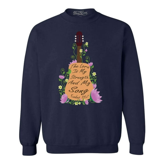 Shop4Ever Men's The Lord is My Strength and My Song Exodus 15:2 Crewneck Sweatshirt Medium Navy