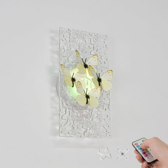 Kiven Battery Operated Wall Sconces with Remote Control, Acrylic Wireless Wall Sconces Indoor,1 Set Dimmable Wall Light for Hallway Bedroom Home Decor,3D Butterfly Wall Decor(No.17)
