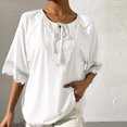 thumbnail image 2 of Moda mujer verano Casual cuello redondo manga corta Color sólido encaje costura Tops pulóver blusa Pompotops hkajfhjk470808, 2 of 7