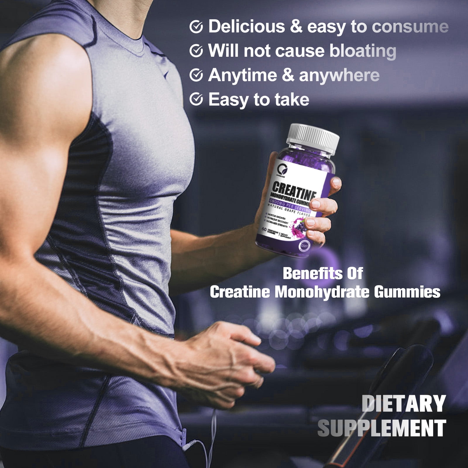(2 Pack)Creatine Monohydrate Gummies for Women & Men, Boost Focus, Strength, and Endurance, Gluten-Free, Non-GMO, 4 Grams of Creatine per Serving