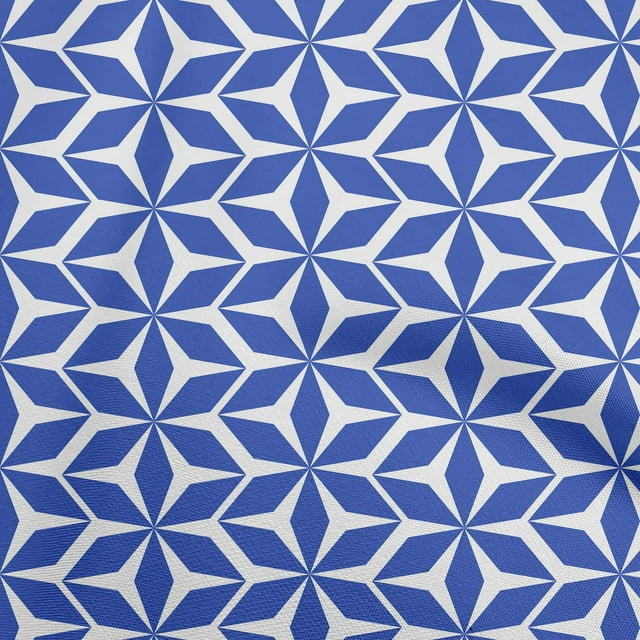 oneOone Cotton Cambric Medium Blue Fabric Geometric Craft Projects Decor Fabric Printed By The Yard 42 Inch Wide