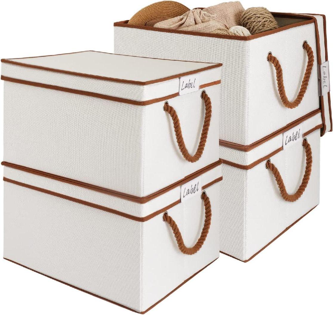 Fabric Storage Baskets with Lids, Fabric Storage Bins with Cotton Rope