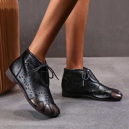 

〖Yilirongyumm〗 Black 39 Sandals Women Flat Soft Fashionable Hollow Leather Case Sandals Comfortable Foot Hollow Women s Sandals