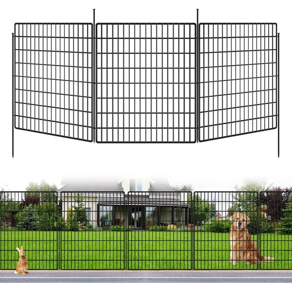 5 Panels Dog Fence Outdoor for Yard, 33 in(H) X 12 ft(L) Decorative Garden Fence Rustproof No Dig Animal Barrier Fencing Metal Wire Panel Border Patio Rabbits Ground Stakes Fencing