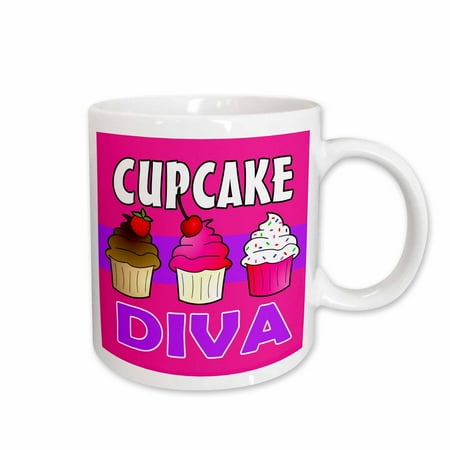 

3dRose Cupcake Diva - Kawaii Cakes - Pink Ceramic Mug 11-ounce