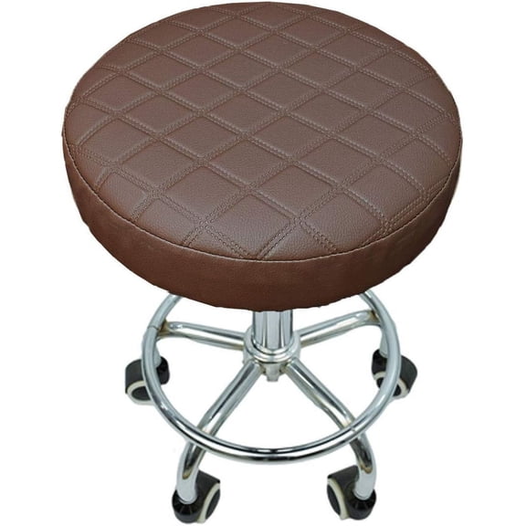 Round Bar Stool Cover, Padded PU Leather Seat Cushion Protector with Elastic Edge, Water-Resistant and Washable 12" Coffee