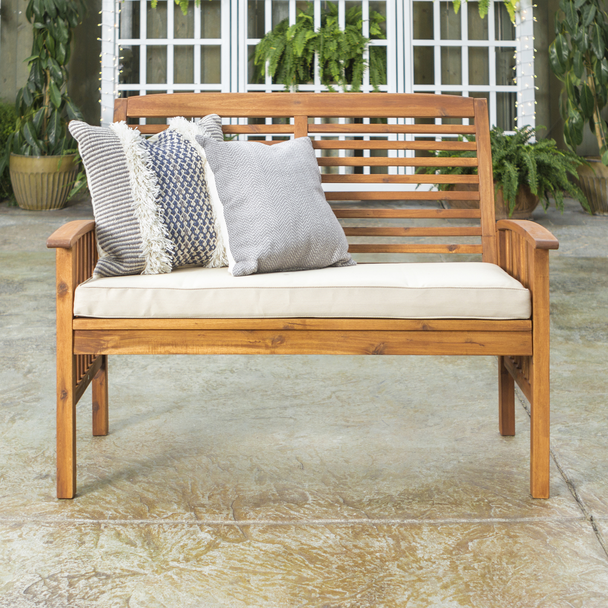 Walker Edison 48" Outdoor Patio Wood Loveseat With Cushions - Brown - image 3 of 8