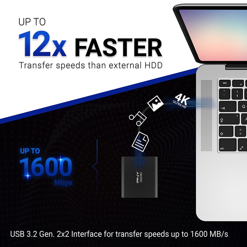 PNY EliteX-PRO 2TB USB 3.2 Gen2x1 Type-C External Portable SSD – Up to 1,600MB/s PSD0CS2260-2TB-RB