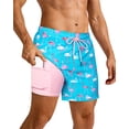 thumbnail image 4 of SURF CUZ Mens Swim Trunks with Compression Liner Mens Swimming Trunks 5 Inch Bathing Suit with Zipper Pockets Quick Dry Swim Shorts Blue Flamingo Large, 4 of 9