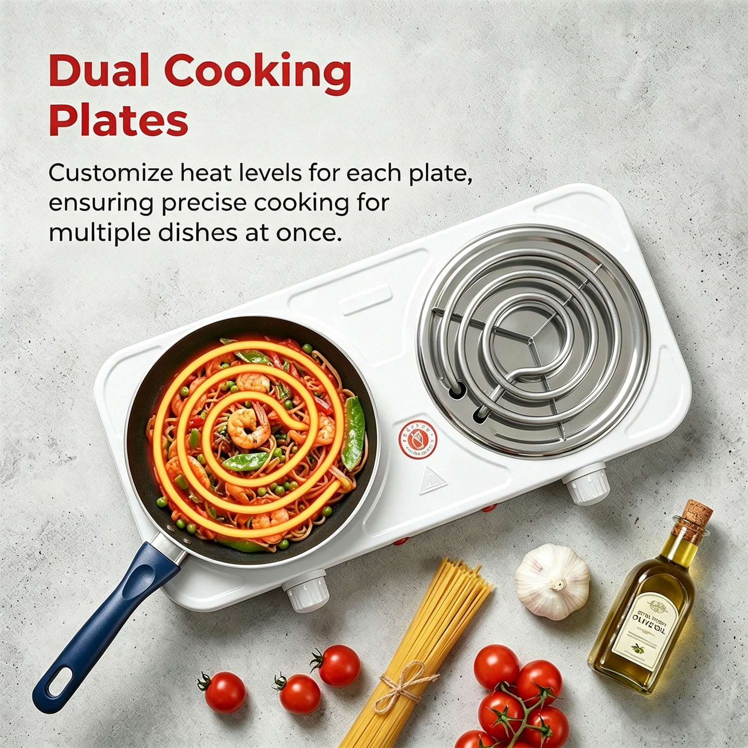 Hot Plate,Double Burner, 2000W Electric Stove Burner with 5 Levels Temperature Control, Countertop Double Coil Burner Cast Iron Cooktop for All Cookwares Home Camp RV White