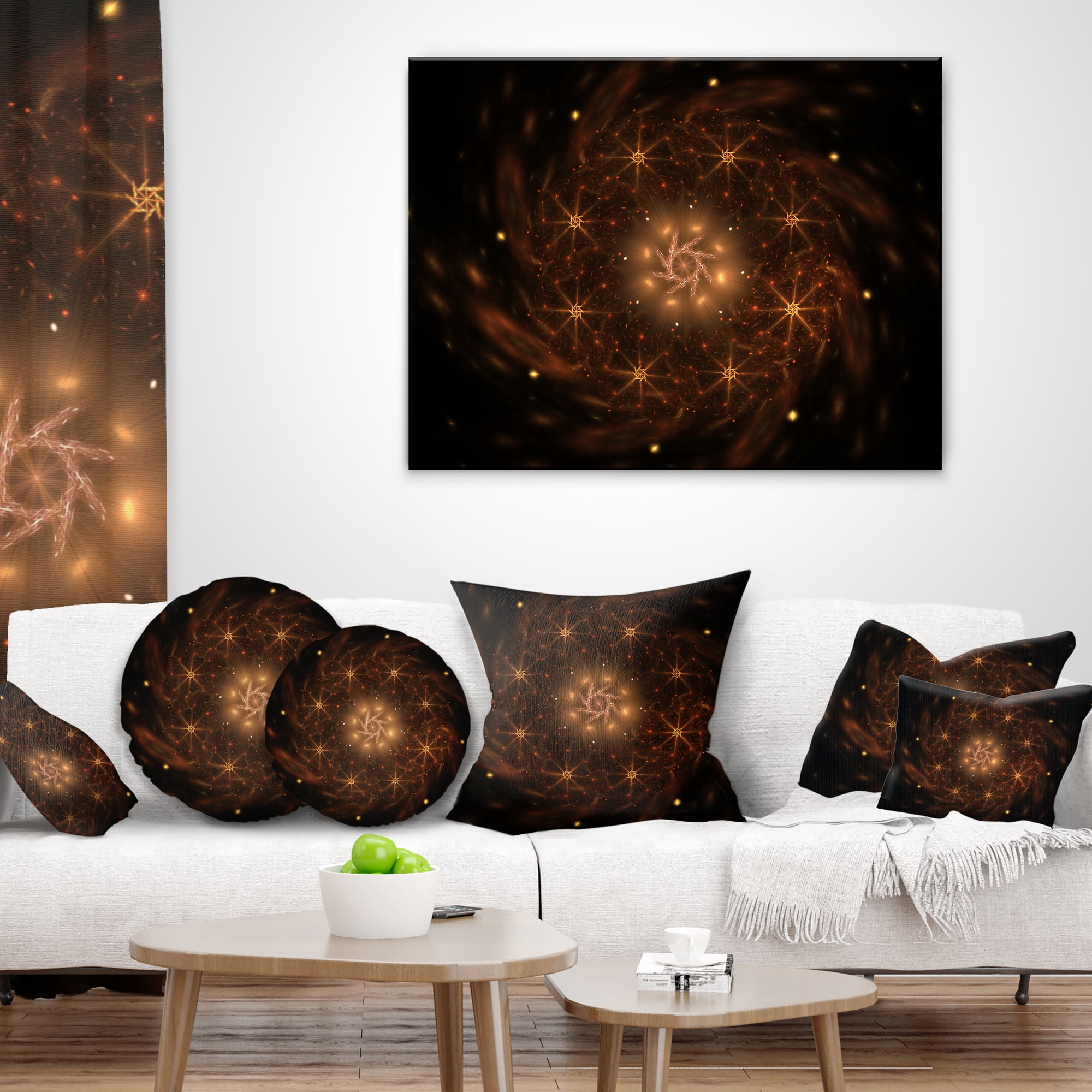 Designart Large Rounded Brown Fractal Flower - Floral Throw Pillow - 18x18