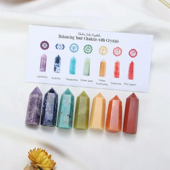 GKNET Natural Rock Quartz Crystal Point Wand Obelisk Healing Reiki Gemstone Set Decor