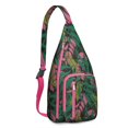 thumbnail image 1 of Jungle Floral Sling Backpack - Exotic Monstera & Flowers Design Crossbody Bag, Fashionable Pack, 1 of 4