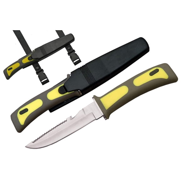 SZCO 9-Inch Floating Fishing Fillet Knife Yellow & Grey Ergonomic Handle with Stainless Steel Blade and Hard Impact-Resistant Sheath
