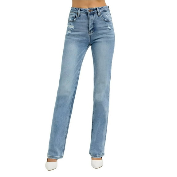 Risen Jeans - Tummy Control High Rise Straight Distressed Jeans (32.5" Inseam) - RDP5956