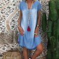 thumbnail image 3 of OUSITAID Robe en Jean à Manches Courtes Col en V Longueur Genou, 3 of 6