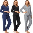 thumbnail image 1 of Pijama de manga larga de algodón de color sólido, traje de ropa de casa de corte ajustado para mujer, 1 of 5