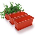 thumbnail image 1 of HLONK 3 PCS 17 Inch Plastic Flower Window Planter Box  Rectangular Flower Pot Planters with Drainage Holes  Vegetables Flower Growing Container Plant Pot  Red for Indoor Outdoor Garden  H, 1 of 6