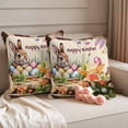 thumbnail image 2 of Happy Easter Pillow Covers 2 Pack Watercolor Basket Rabbit Eggs Mushroom Tree Wood Plank Pillowcase Waterproof Outdoor Throw Pillow Cover for Patio Garden Square Cushion 16”x16”, 2 of 9