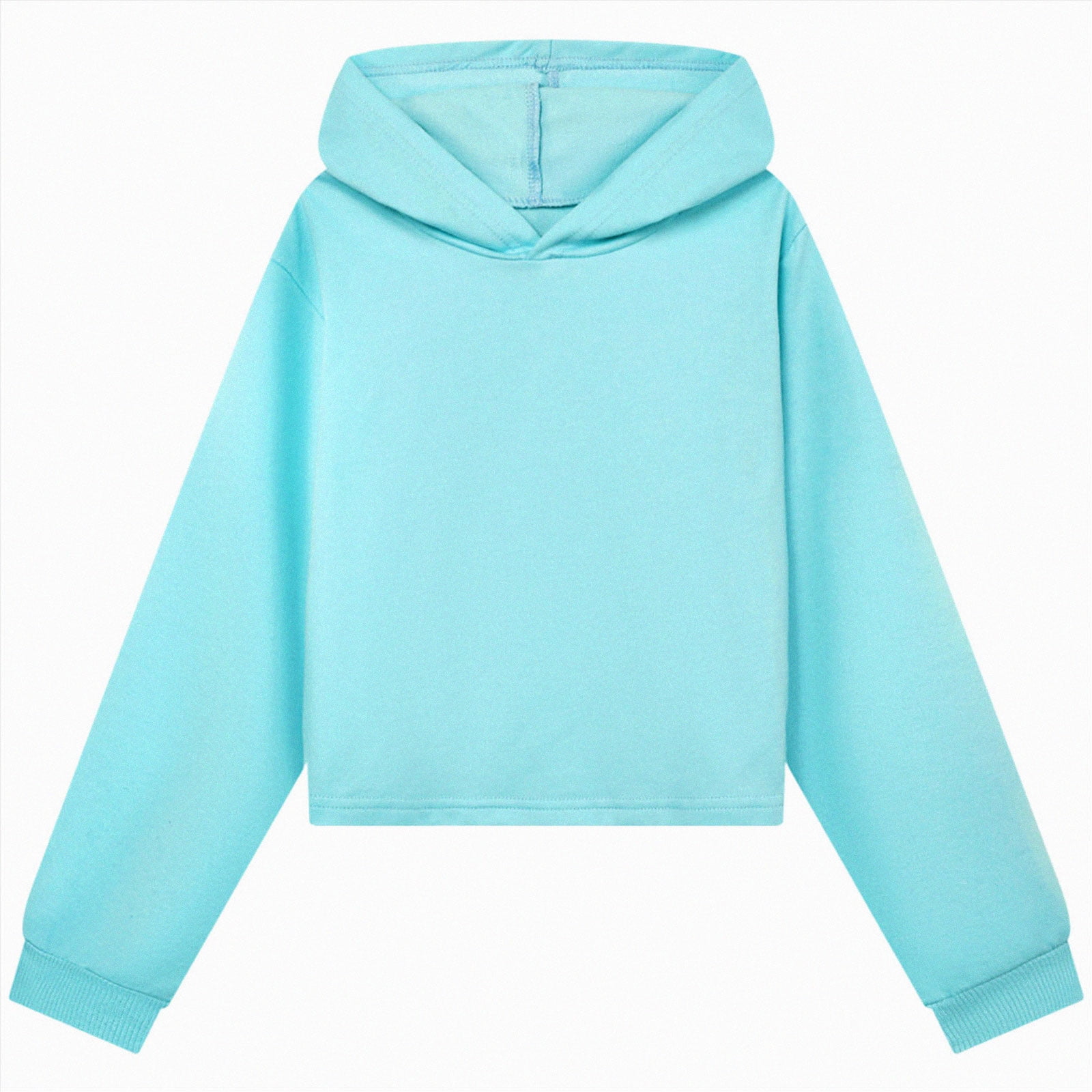 CAICJ98 Girls Crop Hoodie Kids Toddler Long Sleeve Casual School Solid Color Crew Neck Pullover Sweatshirts (Sky Blue 9-10 Years)