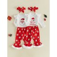 thumbnail image 3 of Loicainy Infant Baby Girl Christmas Outfit 3 6 12 18 Months Long Sleeve Romper Santa Print Pants Headband, 3 of 9
