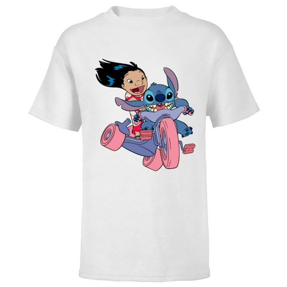 Disney Lilo & Stitch Bike Adventure - Short Sleeve T-Shirt for Kids -Customized-White