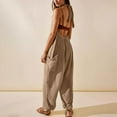 thumbnail image 7 of lulshou Jumpsuits for Women, Women's Casual Loose Pocket Strap Cotton and Linen Jumpsuit Fashion Playsuit Trousers Overalls Sling Jumpsuit Women's Jumpsuits, Rompers & Overalls, Khaki XXL, 7 of 7