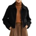 thumbnail image 4 of GUACER Womens Zip Up Short Jackets Fashion Suede Collared Long Sleeve Tops Vintage Fall Winter Casual Crop Coat, 4 of 8