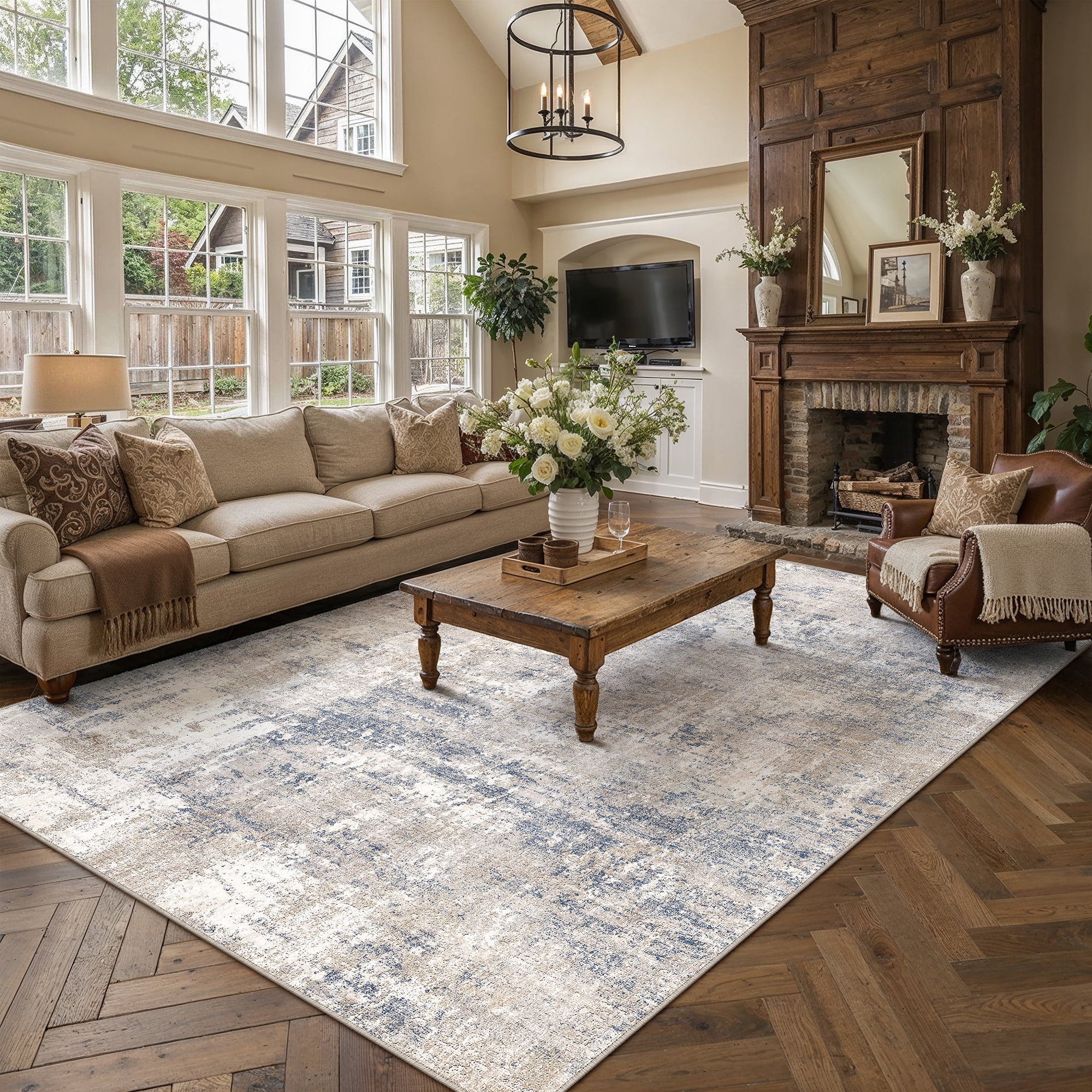 Condition photo showing Good Condition for berthmeer area rugs for living room bedroom dining room farmhouse machine washable non-slip, blue brown