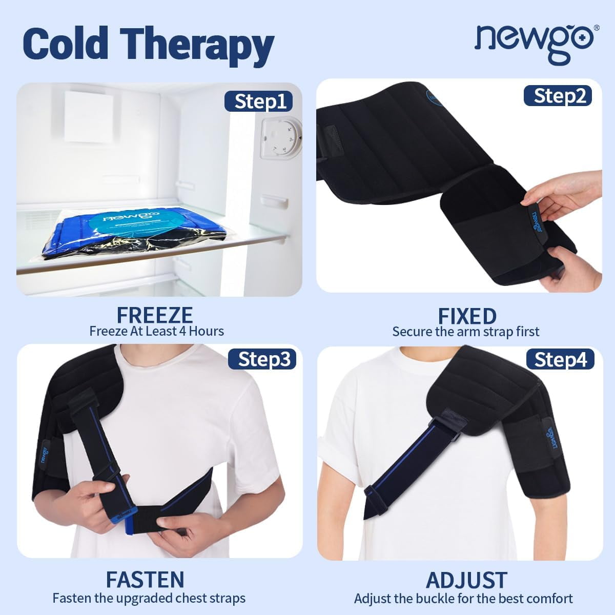 NEWGO Shoulder Ice Pack Wrap for Shoulder Pain Relief, 2 Hours Long Lasting Cold Pack, 1 Count