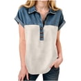 thumbnail image 3 of OGLCCG Denim Shirts for Girls Button Up V Neck Lapel Collar Casual Short Sleeve Tees-Shirts Fashion Patchwork Western Blouses 4-15 Years, 3 of 5