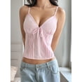 thumbnail image 4 of Women Y2k Babydoll Top Lace Ruffle V Neck Spaghetti Strap Peplum Tank Tops Pink XL, 4 of 9