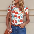 thumbnail image 6 of KLL Women 's Crew Neck Bodysuit Jumpsuits Strawberries Print Short onesies Stretch T Shirts, 6 of 7