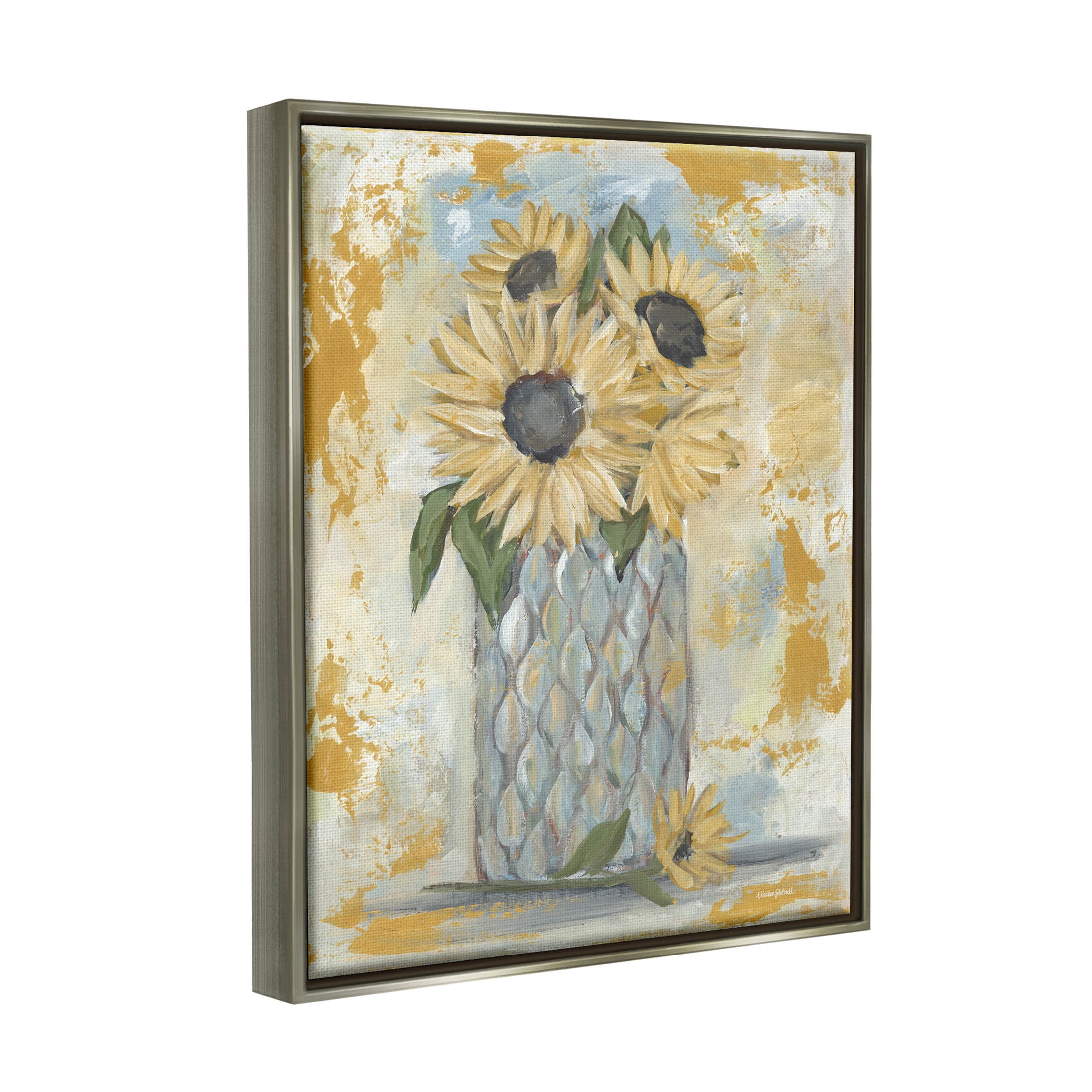 Rustic Weathered Sunflower Vase Botanical & Floral Graphic Art Luster Gray Framed Art Print Wall Art