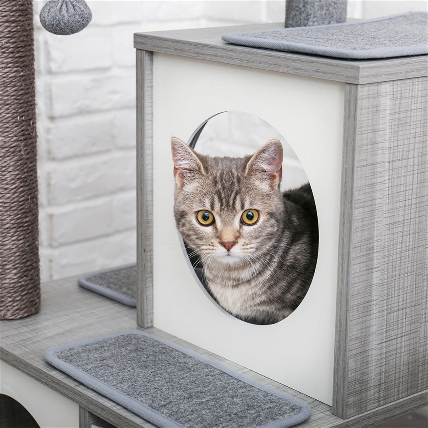 Pefilos Road Cat Tree Tower for Adult Cats Wooden Cat Tower with Double Condos Cat Nest for Indoor Cats, Cat Houses for Indoor Cats Spacious Perch, Gray Pefilos Road Cat Tree Tower for Adult Cats Wooden Cat Tower with Double Condos Cat Nest for Indoor Cats, Cat Houses for Indoor Cats Spacious Perch, Gray