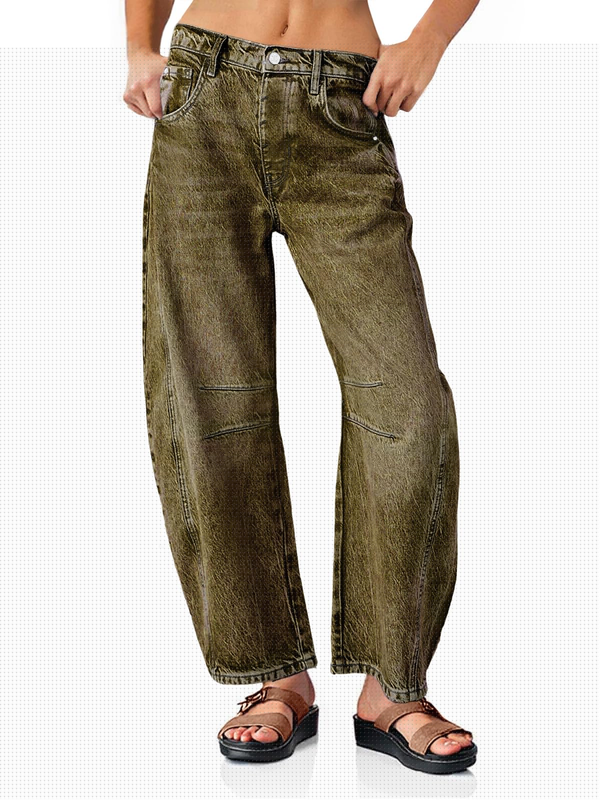 thumbnail image 5 of Women's  Mid Rise Baggy Boyfriend Jeans Vintage Wide Leg Barrel Denim Ankle Pants, 5 of 6