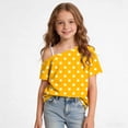 thumbnail image 6 of Fengqque Girl's off the Shoulder Tops Short Sleeve Loose Summer T Shirt Tops Polka Dot Print Cold Shoulder Tops Yellow-A 13-14 Years, 6 of 9