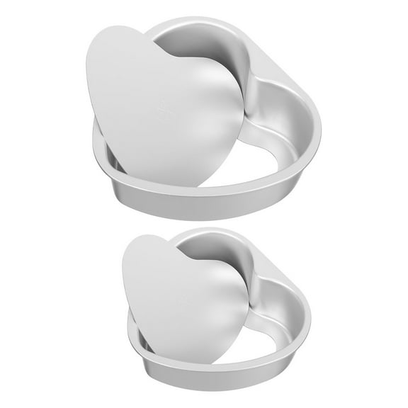PENIKOKO Valentine's Day 2Pcs Nonstick Heart Shaped Cake Tins  Silver Baking Tool