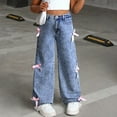 thumbnail image 3 of OGLCCG Baggy Jeans for Girls Teens Cute Bow High Waisted Wide Leg Denim Pants with Pockets Trendy Y2K Boyfriend Streetwear Trousers 6-13 Years, 3 of 4