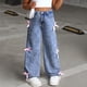 thumbnail image 4 of Cowsor Girls Baggy Jeans Distressed Denim Pants Elastic Waist Wide Leg Jeans for Girls Kids Loose, 4 of 5
