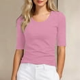 thumbnail image 2 of DHFJKG Slim Fit Basic Tee Women Half Sleeve Crew Neck T Shirt Solid Color Base Layer Top Casual Daily Wear Spring Summer Comfy Tops, 2 of 4