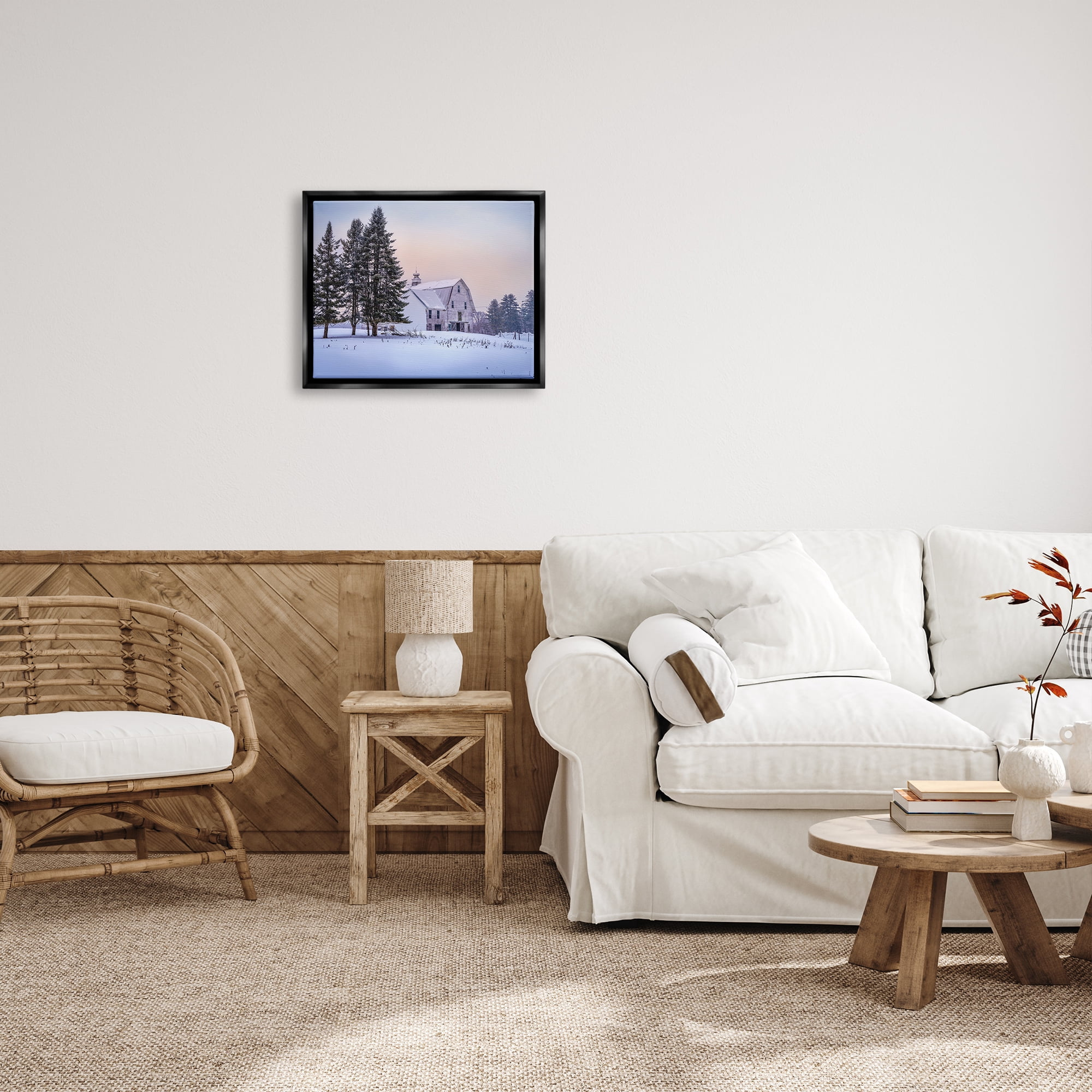 Stupell Industries Winter Farm Landscape Nature Photography Black Floater Framed Art Print Wall Art, 21 x 17