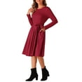 thumbnail image 4 of Vestido de longitud a la rodilla INSPIRE CHIC para mujeres, con volantes, corte A, cinturón en la cintura, cuello redondo, vestidos casuales de manga larga, 4 of 6