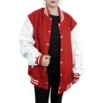 thumbnail image 2 of Varsity Letterman Baseball Red Jacket- Wool Oversize Women Bomber jacket- White PU Faux Leather Sleeves High School University Wool Jacket - Gift For Her, 2 of 5