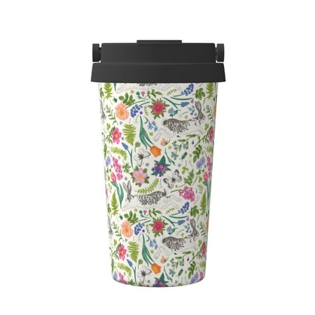 

Gaeub Rabbit And Butterfly Print Travel Mug Insulated Coffee Mug with Leakproof Lid Travel Coffee Mug Vacuum Stainless Steel Double Walled Reusable Coffee Cup