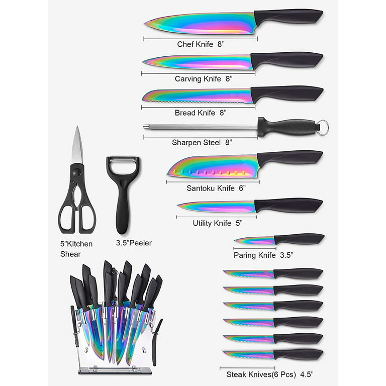 Deik Knife set, 16 Pieces Black Kitchen Knife set with Acrylic Stand 