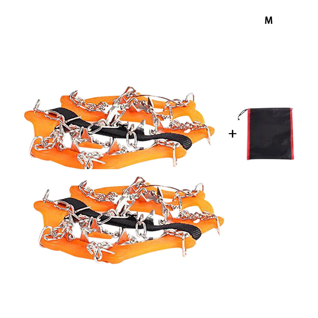 Asuda Outdoor 19 Teeth Snow Climbing Shoe Spikes Anti-slip Shoe Claw Winter Ice Hiking Boot Stainless Steel Cleat, M, Orange