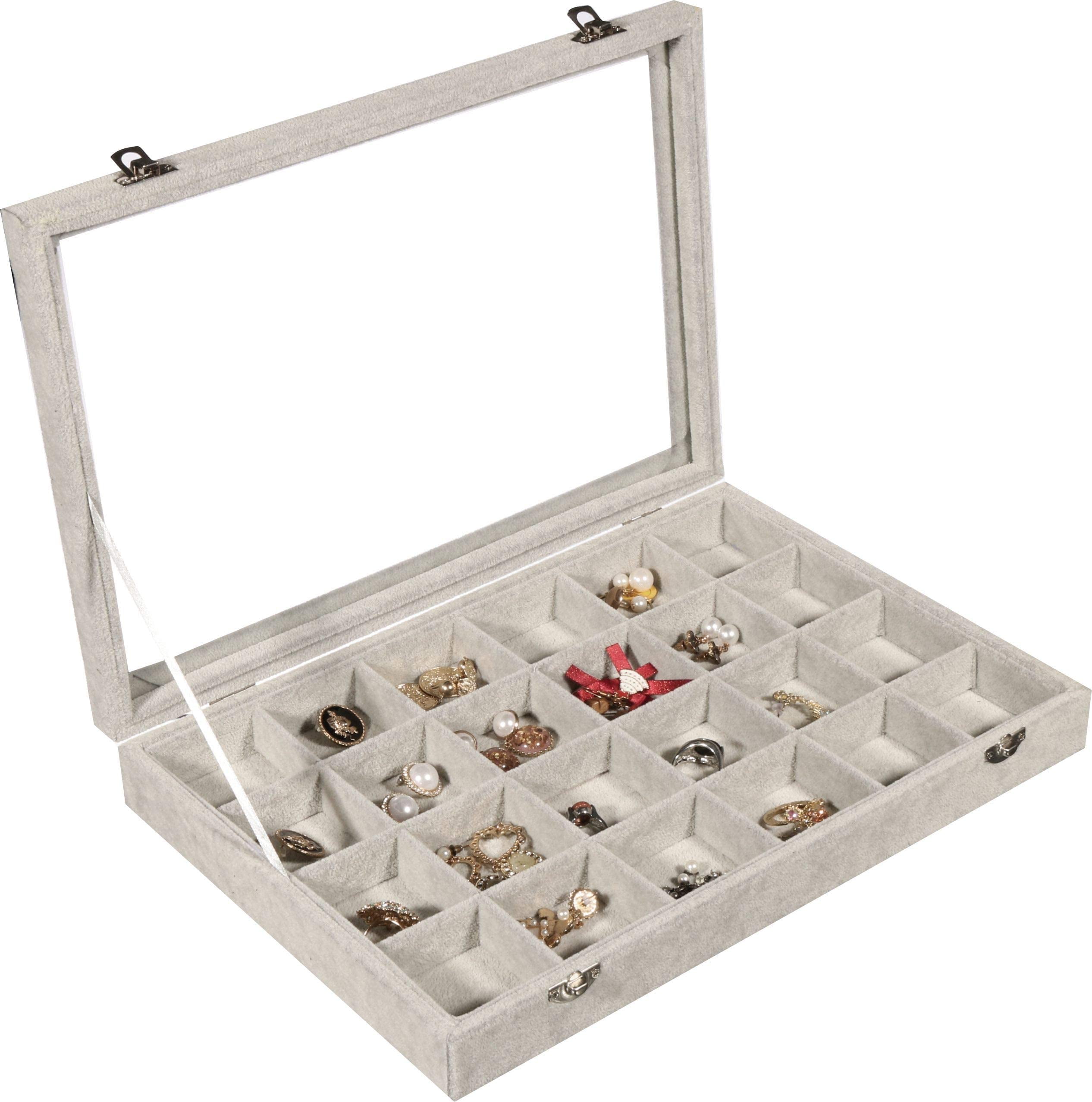 24 Grid Velvet Jewelry Box Rings Earrings Holder Case Organizer Jewelery Storage 