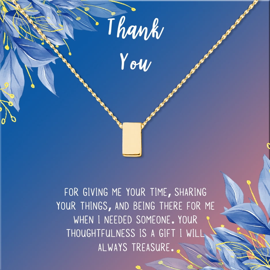 Anavia Thank You Gift Card, Appreciation Gift for friend, High Quality Stainless Steel Fashion Necklace, Thank you Gift, Gratitude Gift for Her-[Gold Cube, Blue-Orange Gift Card]